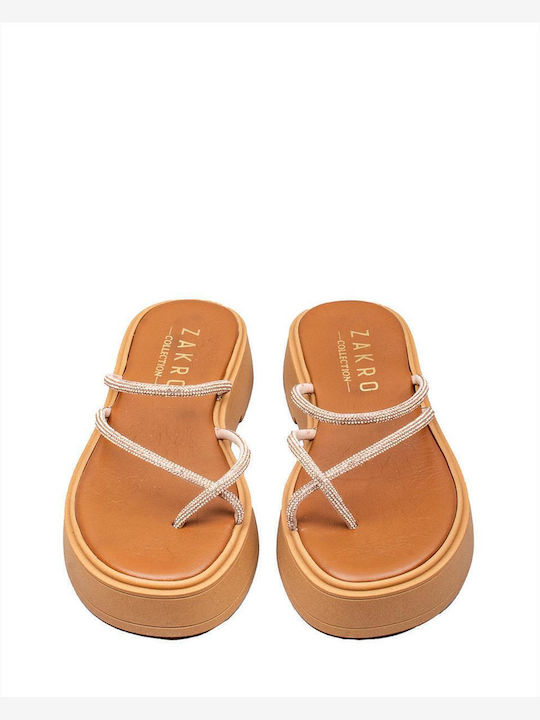 Flache Sandalen für Damen Flatforms in Tabac Braun Farbe