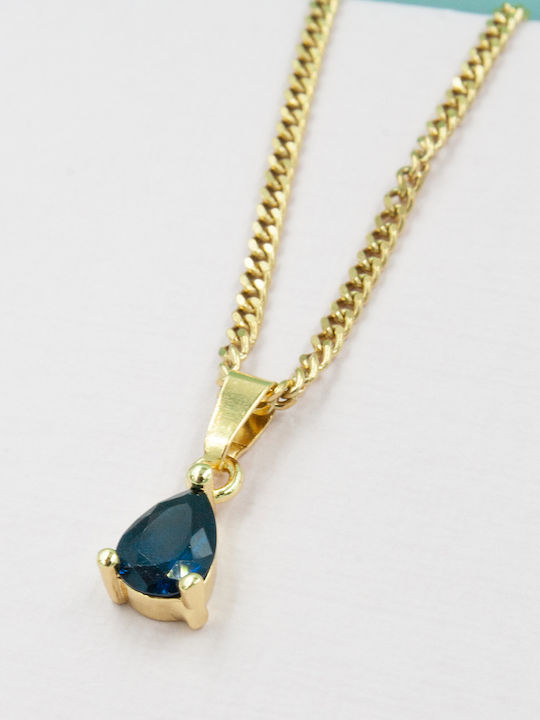 LifeLikes Necklace with Tear Design made of Gold Plated Steel with Blue Zircon