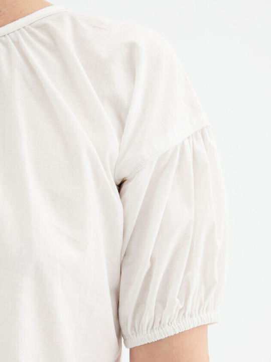 Women's Blouse Cotton Short Sleeve White