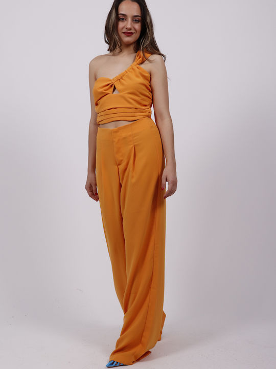 Women's Summer Crop Top Off-Shoulder with One Shoulder Orange