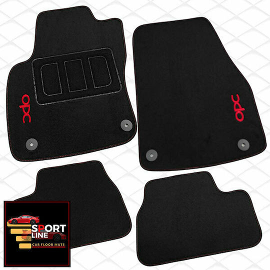Opel Astra H 2004-2010 Πατακια Μοκετα Sport Line Μαυρο Me Κοκκινη Ραφη Κοκκινο Κεντημα Opc Σετ 4τμχ