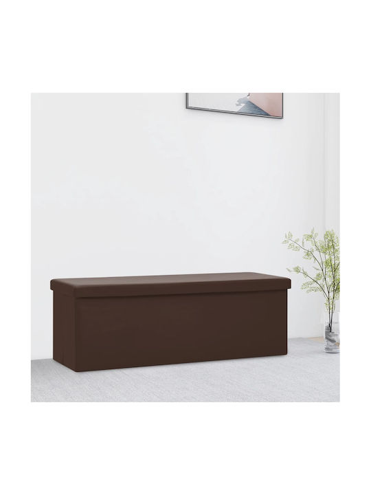 Collapsible Bench Stool With Storage Space Upholstered With Brown Fabric 110x38x38cm