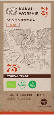 Kakau Worship Guatemala Collection Organic Chili cu 75% Cacao 75Traduceți în limba 'română' următoarea unitate de specificațiepentru un site de comerț electronic în categoria 'Ciocolată'.Răspundeți doar cu traducerea.gr 1buc