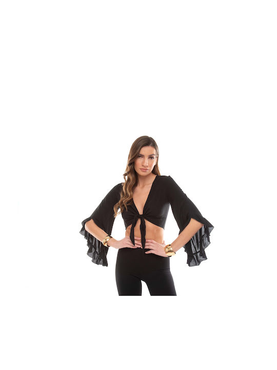 Raffaella Collection Women's Summer Blouse with 3/4 Sleeve Black