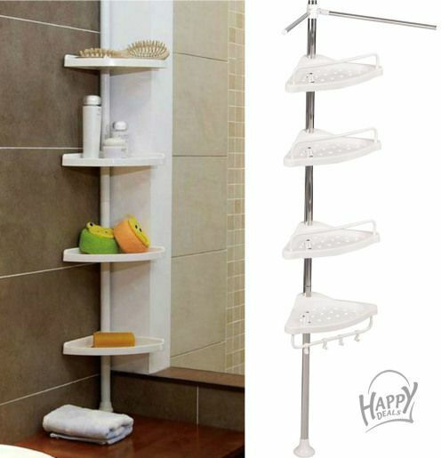 Colțar Montat pe perete Raft Baie Metal cu 4 Rafturi Albă