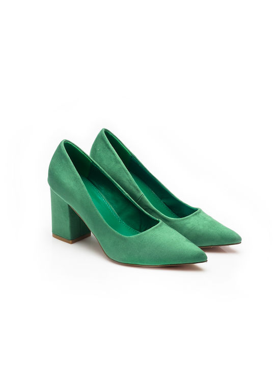 Malesa Suede Pointed Toe Green Heels -GREEN