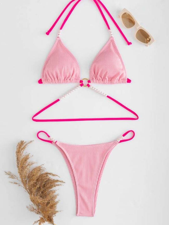 Set Bikini Τριγωνάκι & Brazil Ψηλόμεσο Ροζ
