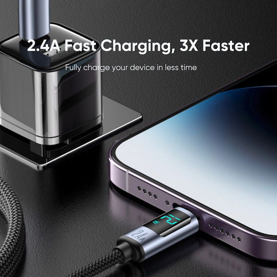 Joyroom S-AL012A16 Braided / LED USB-A to Lightning Cable Μαύρο 1.2m