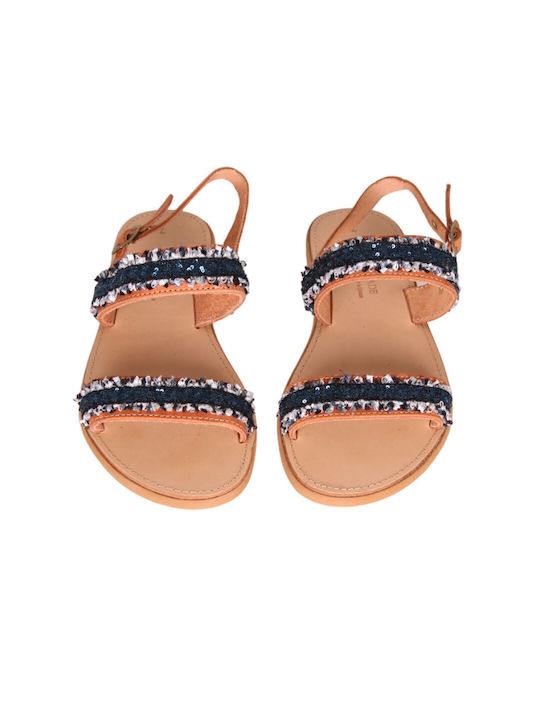 Fashion Beads Leather Women's Flat Sandals in Beige Color