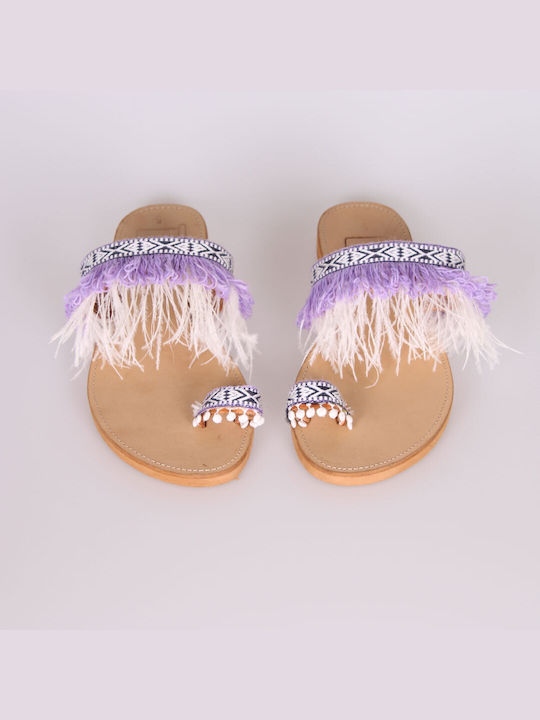 Fashion Beads Handmade Leather Women's Sandals Purple