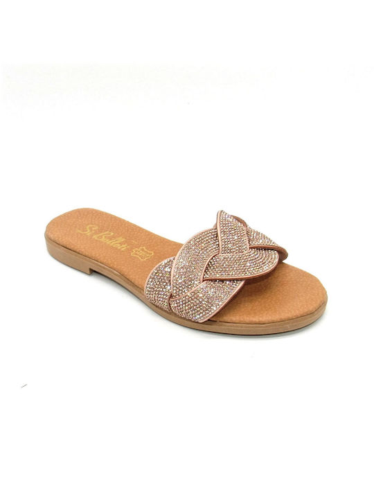 Si Bolleti Leather Women's Flat Sandals in Gold Color