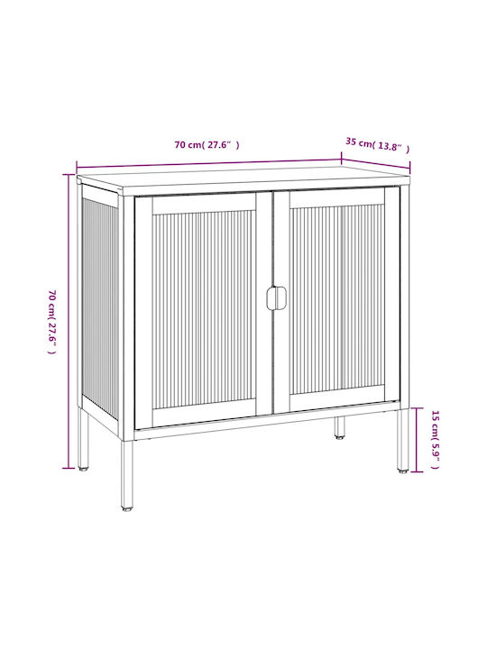Floor-standing Living Room Display Cabinet made of Metal with Glass Black 70x35x70cm