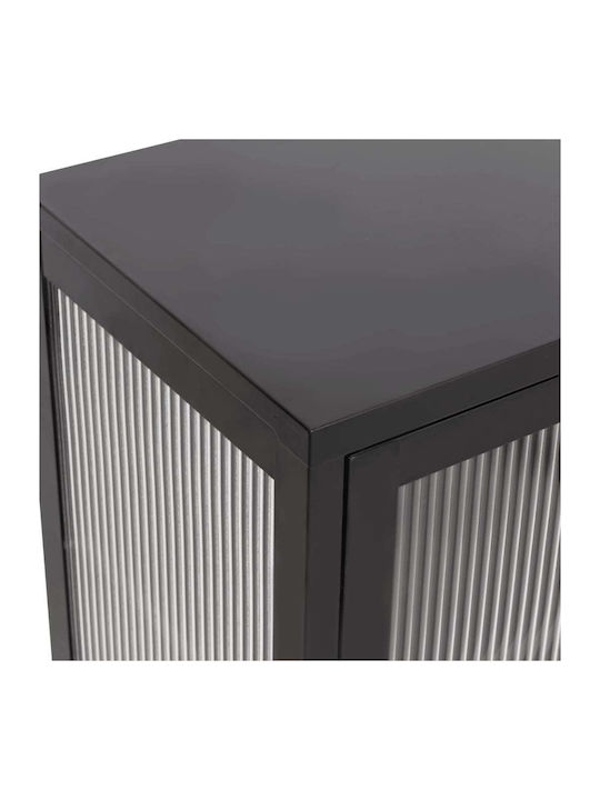 Floor-standing Living Room Display Cabinet made of Metal with Glass Black 70x35x70cm