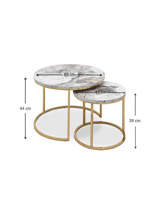 Rund Satztisch-Set Gary Holz Beige Marble effect 2Stück B65xT65xH44cm