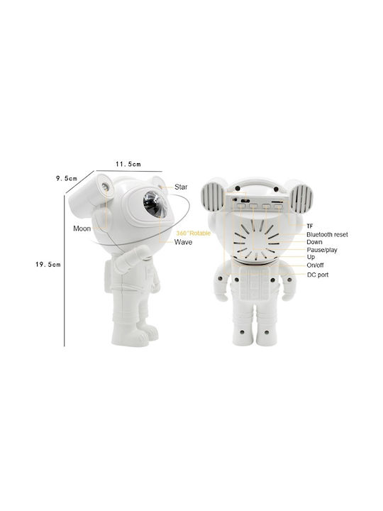 Lumini LED Rotativ Lampă de proiecție pentru copii Astronaut cu Proiecție de Stele Alb 24εκ.