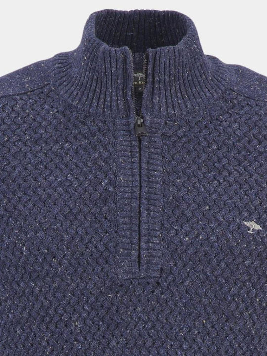 Fynch Hatton Herren Langarm-Pullover Ausschnitt mit Reißverschluss Marineblau