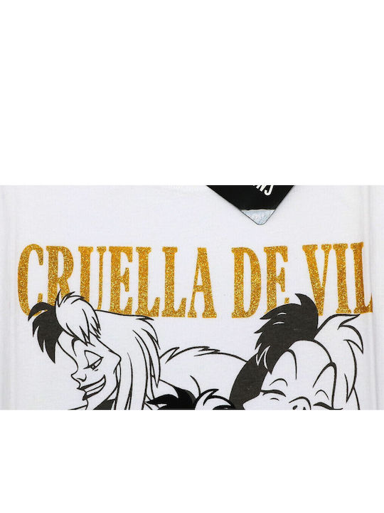Disney Cruella De Vil Γυναικείο T-shirt Λευκό Βαμβακερό
