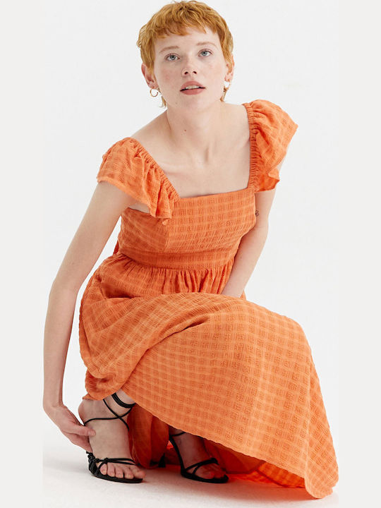 Summer Midi Dress with Ruffles Orange