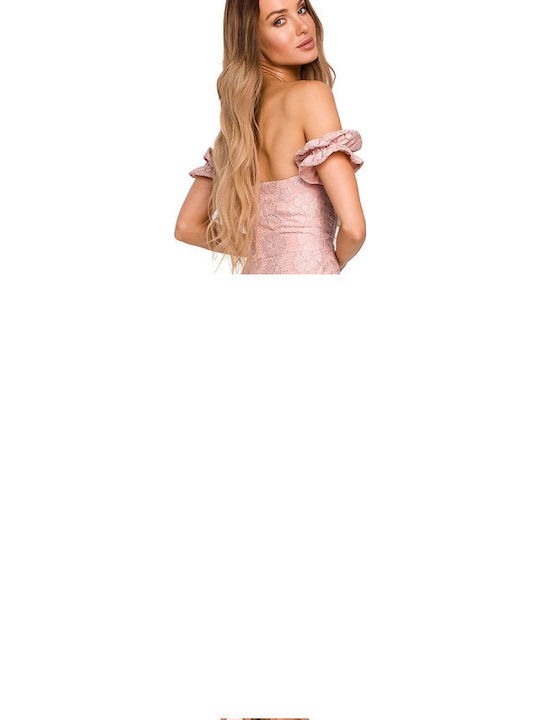Rochie De Vară Midi De Seară Cu Dantelă Roz