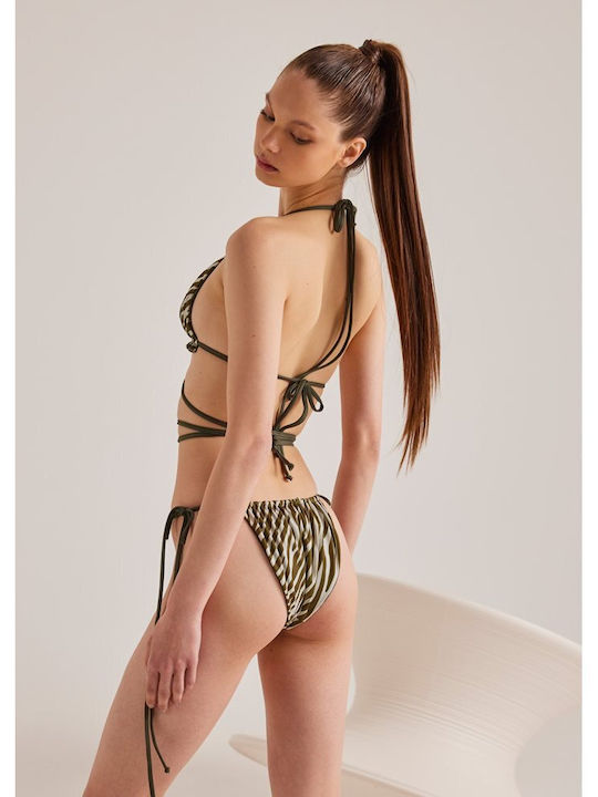 Baya Triangle Bikini Top with Ruffles Khaki Animal Print