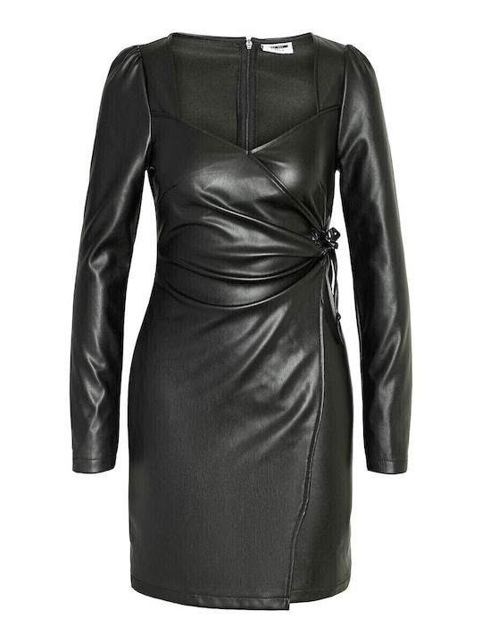 Rochie Mini Piele Wrap-Around Neagră