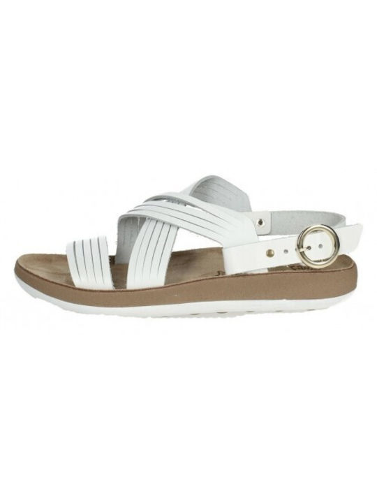 Fantasy Sandals Linda Leather Women's Flat Sandals Anatomic in White Color