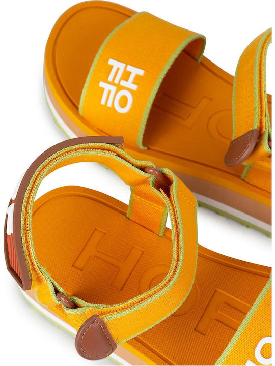 Leather Women's Flat Sandals Sporty Yellow