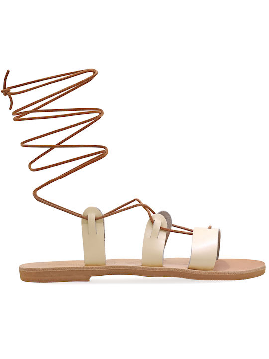 Leather Women's Flat Sandals White