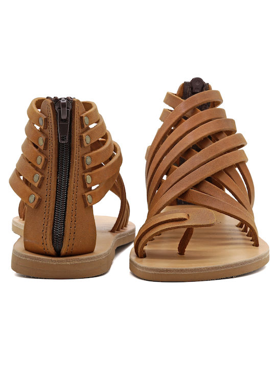 Leder Flache Damen Sandalen Braun
