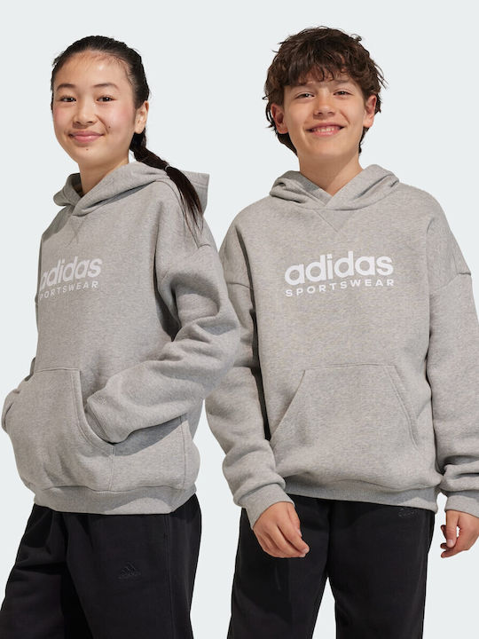 Adidas Fleece Kinder Sweatshirt mit Kapuze und Taschen Gray