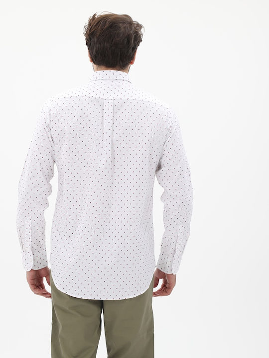 Reg Langärmeliges Herrenhemd in Normale Passform Polka Dot Weiß