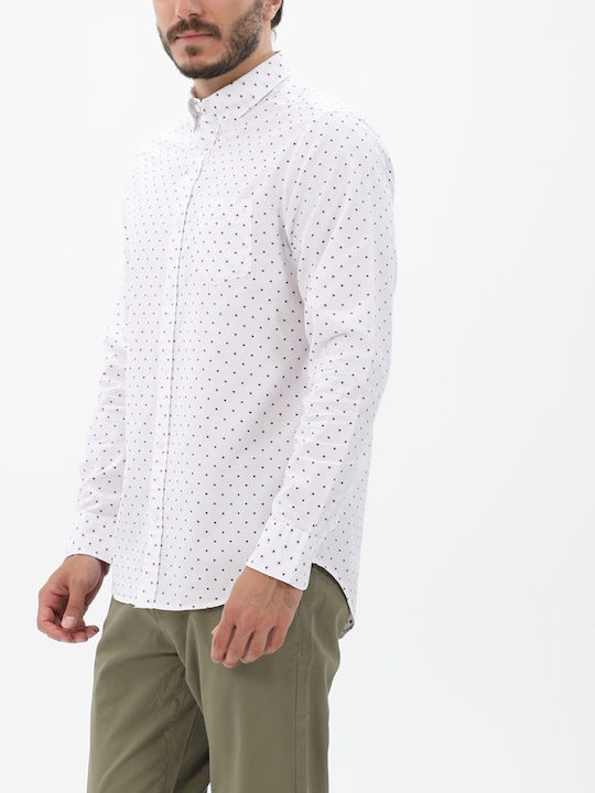 Gant Reg Cămașă Bărbătească Cu mânecă lungă Bumbac Polka Dot Alb