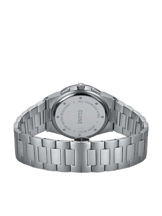 Cluse Ανδρικό Ρολόι Χρονογράφος Μπαταρίας με Ασημί Μεταλλικό Μπρασελέ