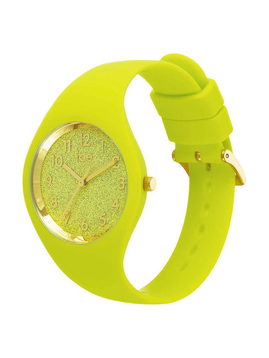 Ice Glitter Uhr mit Gelb Kautschukarmband