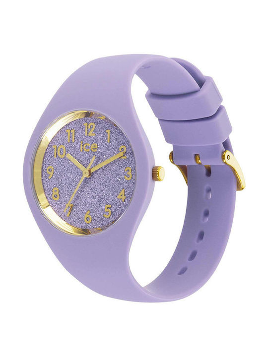 Ice Glitter Watch with Purple Rubber Strap