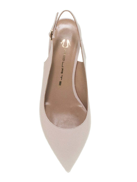 Mourtzi Leather Beige Low Heels with Strap