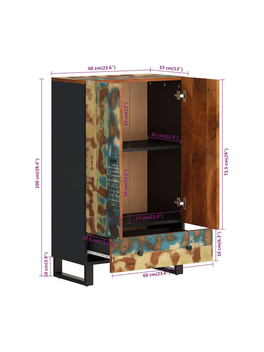 Sideboard made of Solid Wood with Drawers Multicolor 60x33x100cm