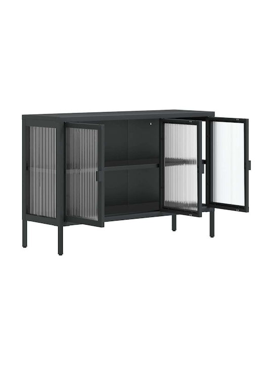 Bufet din Metal & Sticlă Negru 105x35x70cm
