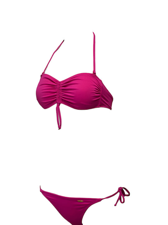 Apple Boxer Bikini Set Strapless Top & Slip Bottom with Laces Fuchsia