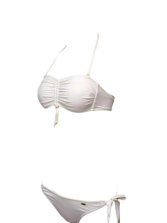 Apple Boxer Bikini Set Strapless Top & Brazil Bottom with Laces White