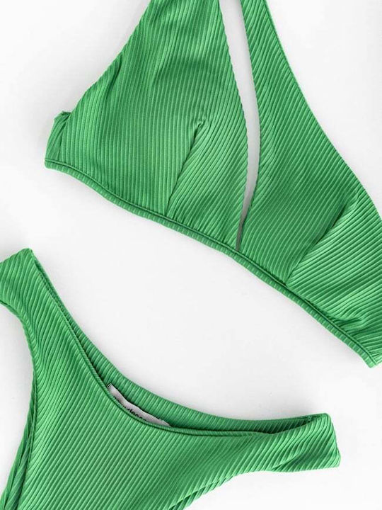 Set Bikini Un umăr Verde