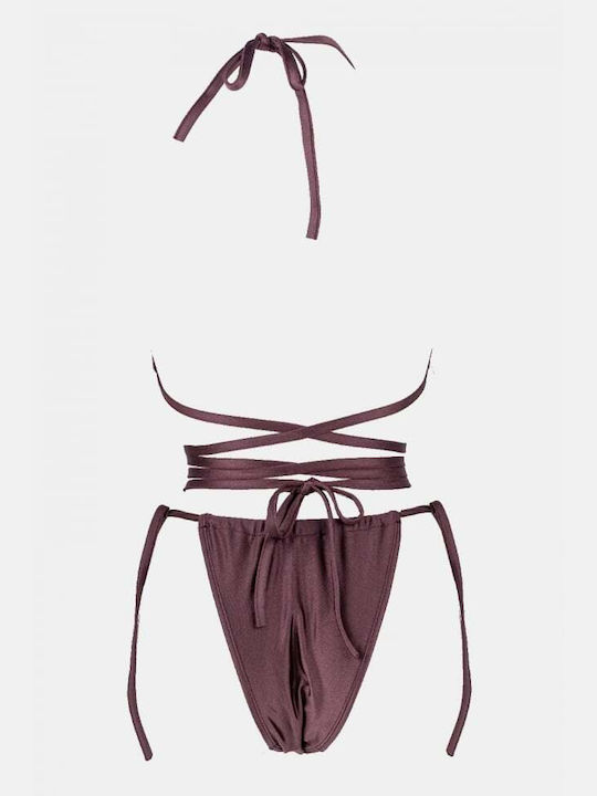 Set Bikini 3 Bucăți Triunghi Maro