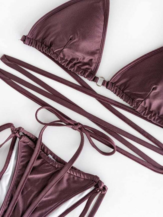 Set Bikini 3 Bucăți Triunghi Maro
