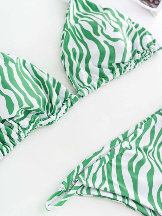 Set Bikini Triunghi Cu Burete Detașabil Animal Print Verde