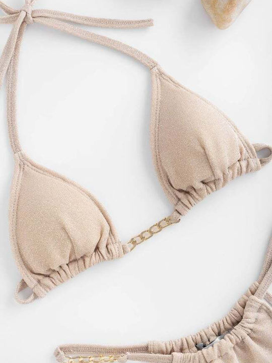 Set Bikini Triangle with Removable Padding and Brazil High Waist Beige