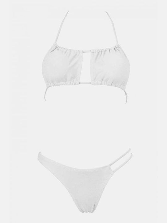 Decoro Padded Bikini Set Strapless Top & Brazil Bottom White