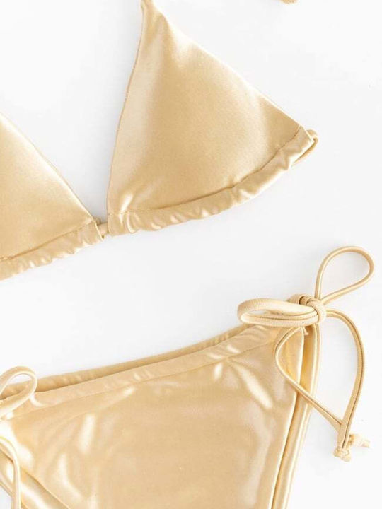 Set Bikini 3 Τεμαχίων Τριγωνάκι με Αφαιρούμενη Ενίσχυση & Brazil Χρυσό