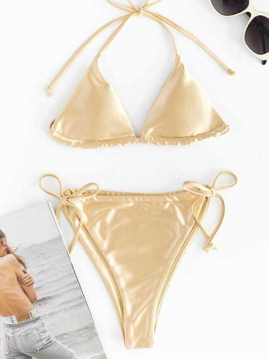 Set Bikini 3 Τεμαχίων Τριγωνάκι με Αφαιρούμενη Ενίσχυση & Brazil Χρυσό