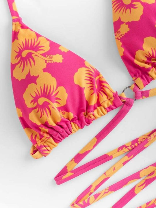 Set Bikini Τριγωνάκι με Αφαιρούμενη Ενίσχυση Floral Φούξια