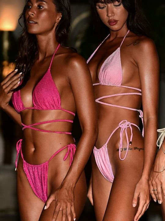 Set Bikini Triunghi & Brazilia Talie Înaltă Fuchsia